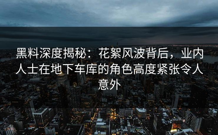黑料深度揭秘:花絮风波背后,业内人士在地下车库的角色高度紧张令人意外
