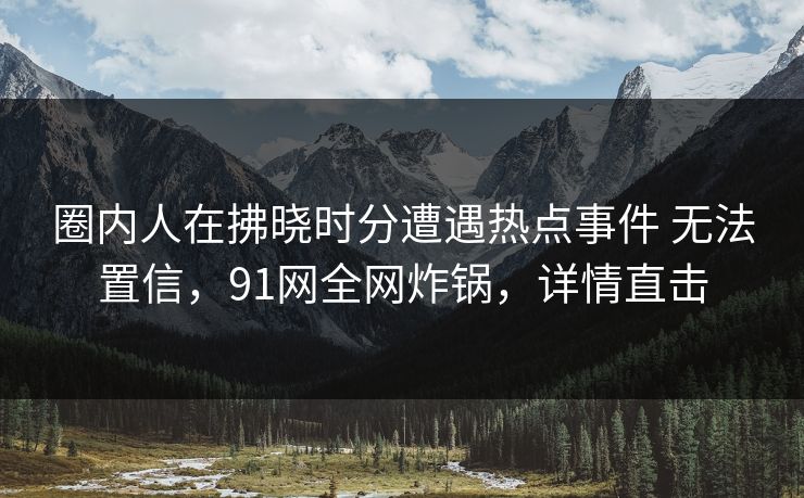圈内人在拂晓时分遭遇热点事件 无法置信，91网全网炸锅，详情直击